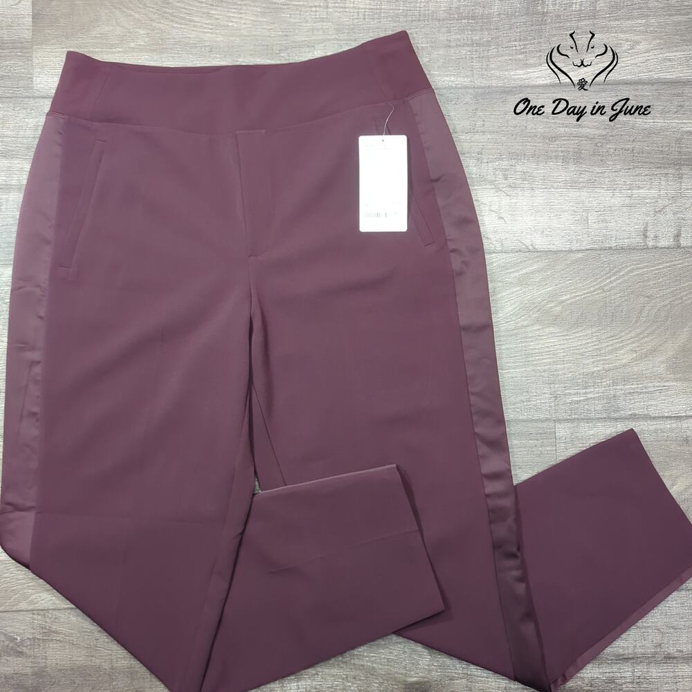 Athleta Endless Satin Side Stripe Pants Plum Burgundy NWT Size 14